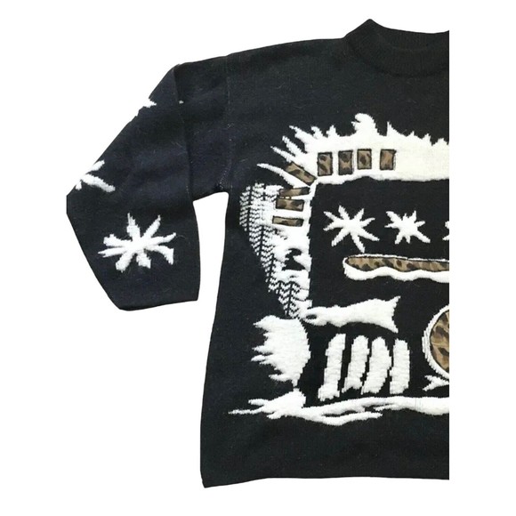 Vtg 80s 90s Kitty Hawk Vivian Wang Abstract Crew Pullover Sweater Cheetah M L - Picture 2 of 15